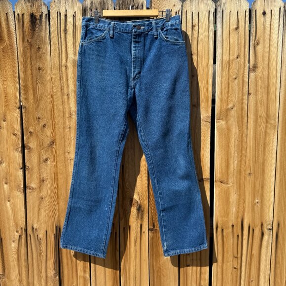 Vintage 90s Rustler High Waist Straight Leg Denim Blue Jeans | Size 31 X 30 - Picture 4 of 9